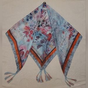 Johnny Was Silk Square Scarf Floral Paisley Tassel Wrap